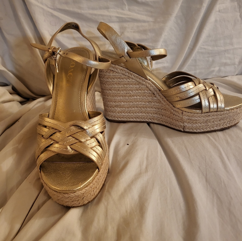 Coach size 7.5 Gold wedges